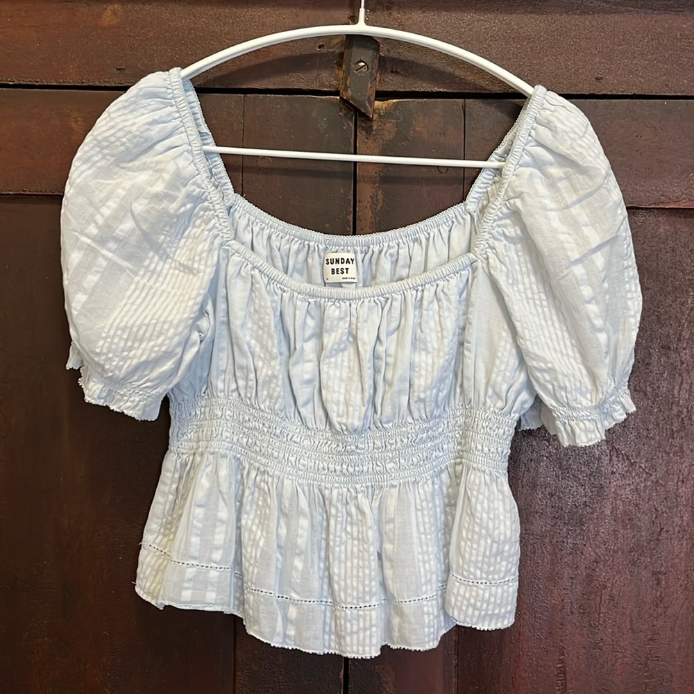 Aritzia Sunday Best Janis Blouse Light Blue Size Medium